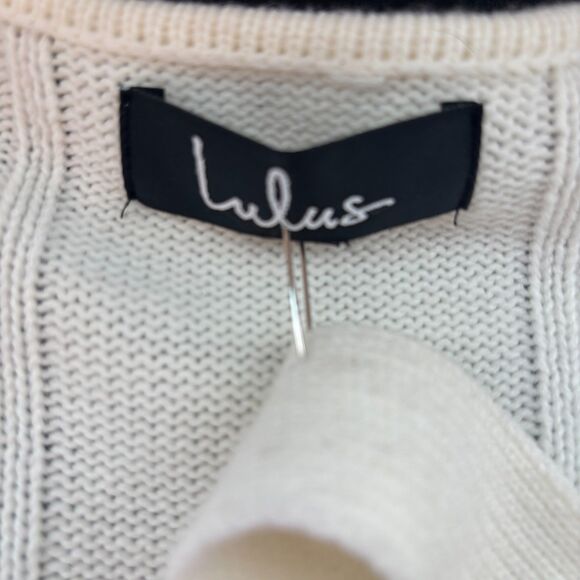 Lulu's Timeless is More White Cable Knit Balloon Sleeve Sweater Dress Size L - Picture 12 of 16